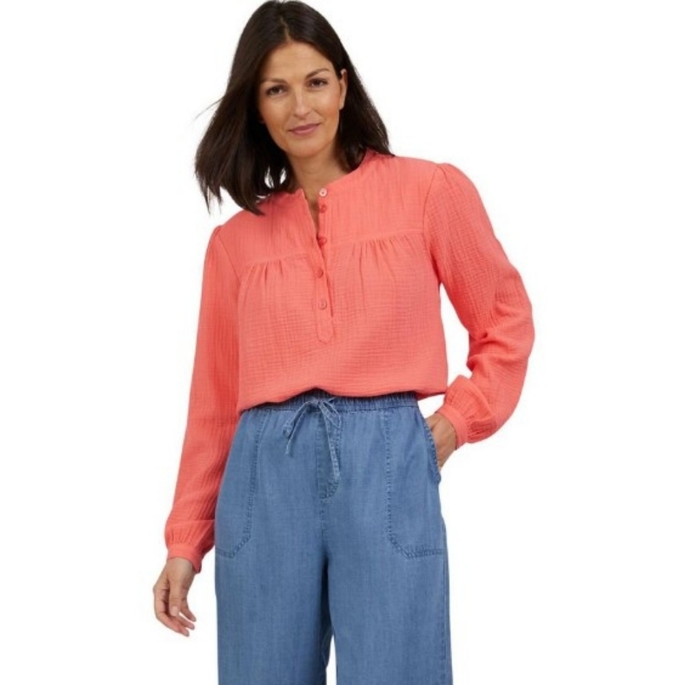 Chaps 100% Cotton 1/4 Button Up Women's Coral Everyday Casual Blouse Size M